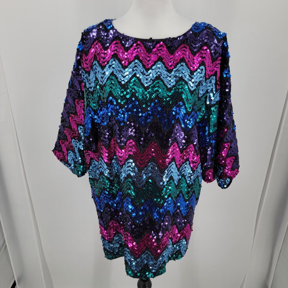 Praise Hymn Blouse Womens XL Sequins Dolman Sleeves Vintage Party Holiday Retro